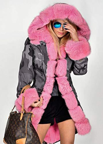 Camoflauge Print Faux Fur Lined Women's Oversized Hoodie Coat to 3X Plus Size