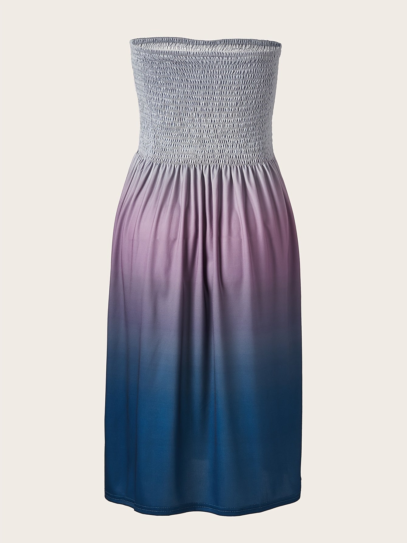 Gradient Colorblock Shirred Sleeveless Tube Midi Dress