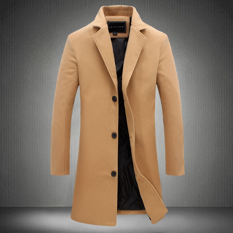 Men's Turn-Down Collar Button-Up 3/4 Length Pea Coat