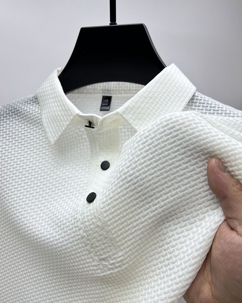 Men's Mesh Ice Silk Short Sleeve urn-Down Collar Polo Shirt
