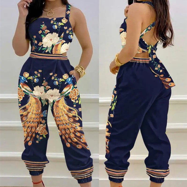 Flower/Butterfly/Faux Denim Colorblock Women's Jumpsuit to 3X Plus Size