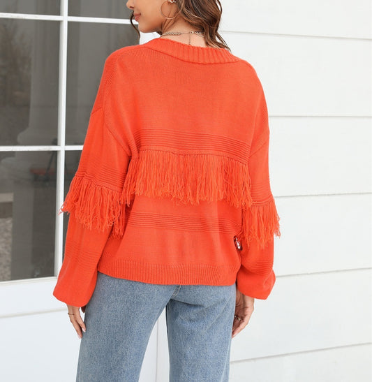 Tassel Fringe Design Women's Short Knitted Western Rodeo Cardigan Sweater