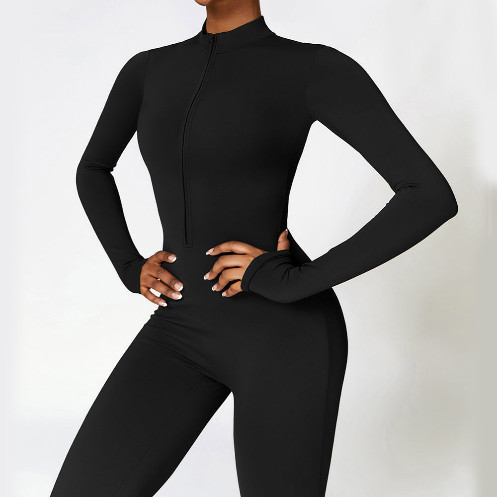Solid Color Long Sleeve Yoga Fitness Workout Breathable Jumpsuit