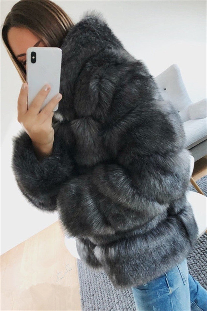 Hooded Faux Fur Plush Women's Solid Color Jacket to 3X Plus Size