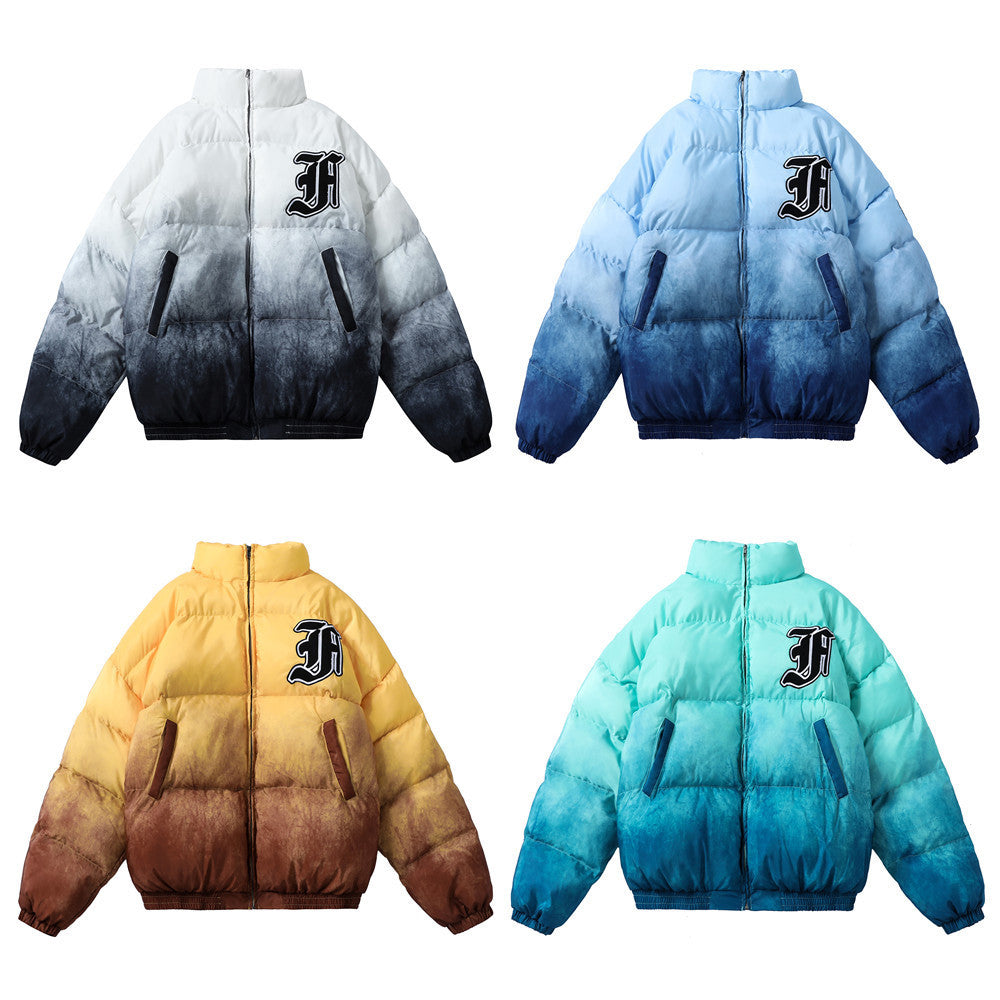 Men's Colorblock Letter Print Hip-Hop Padded Puffer Bomber Zipper Varsity Jacket