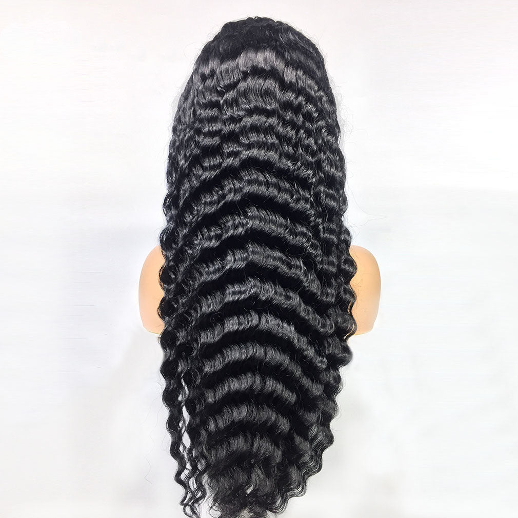 Black Deep Wave 100% Human Hair Lace Frontal Wigs