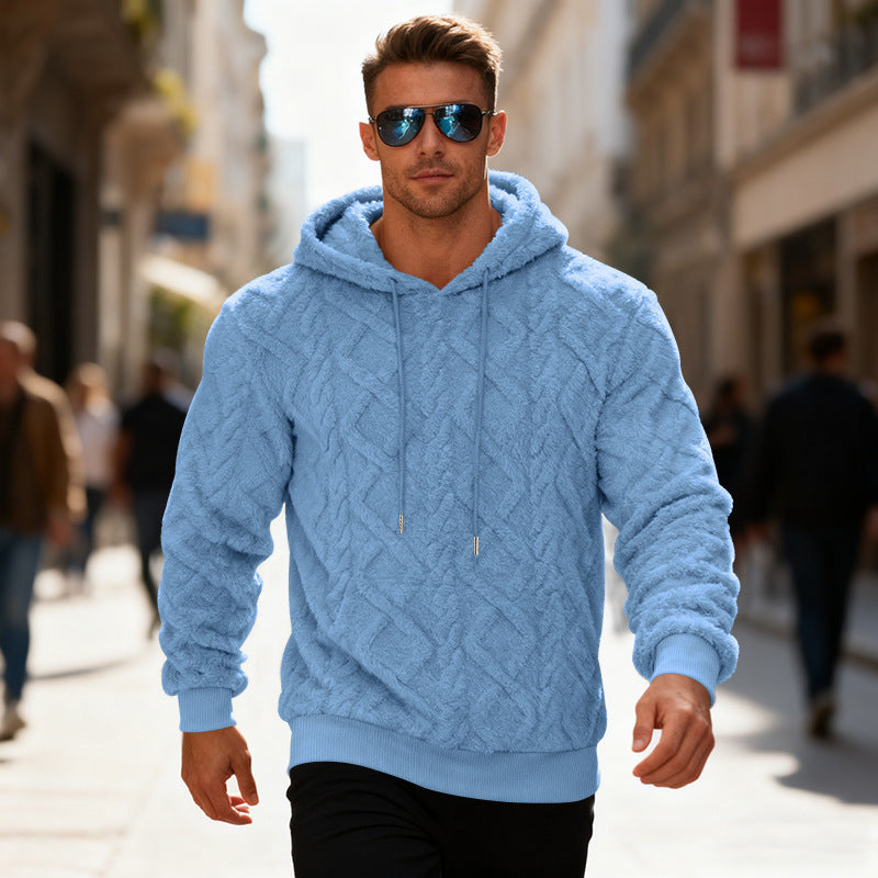 Men's Plush Sherpa Weave Pattern Drawstring Long Sleeve Pullover Solid Color Fleece Hoodie Sweatshirt to 3X Big & Tall