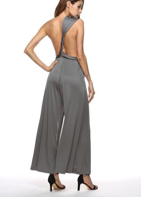 Criss-Cross Bandage Wide Leg V-Neck Sleeveless Women's Solid Color Wide Leg Jumpsuit