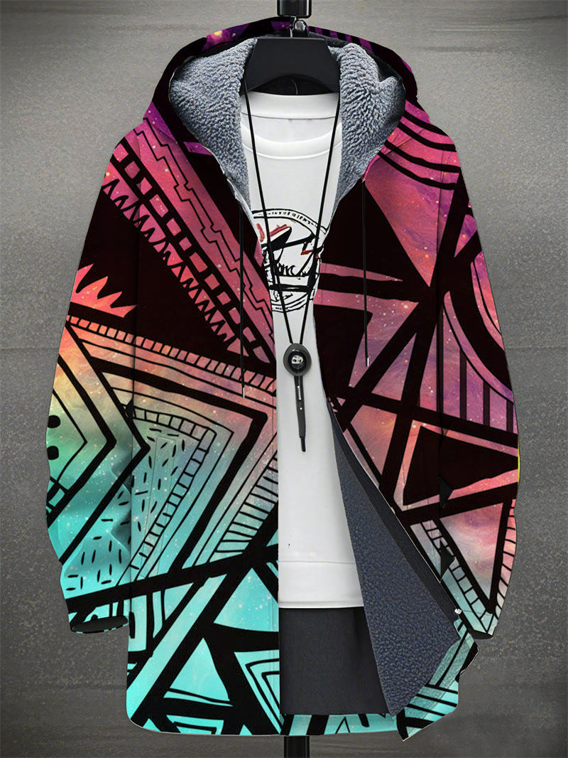 Men's Colorblock/Plaid/Camo/Abstract/Bohemian  Digital Print Velvet 3/4 Length Hip-Hop Hoodie Jacket to 4X Big & Tall
