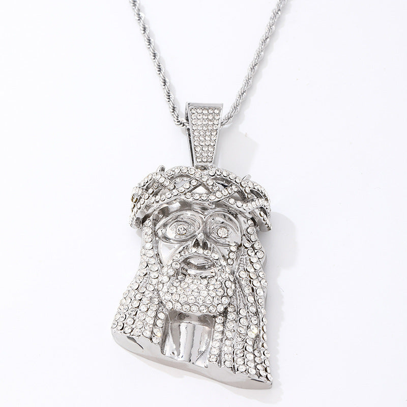 Jesus Piece Hip-Hop Iced Cubic Zirconia Gold Plated Pendant Micro Inlaid Rope Chain Necklace