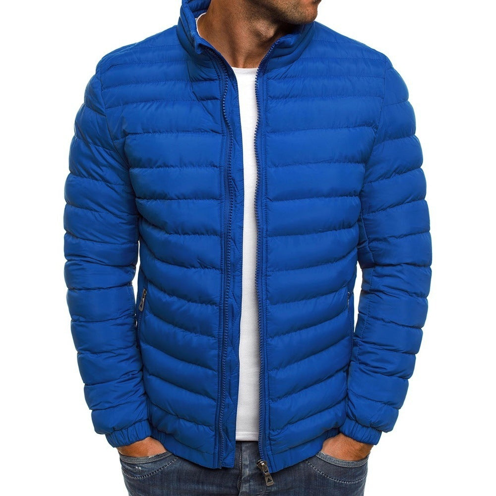 Men's Zipper Solid Color Long Sleeve Pockets Cotton Padded Jacket