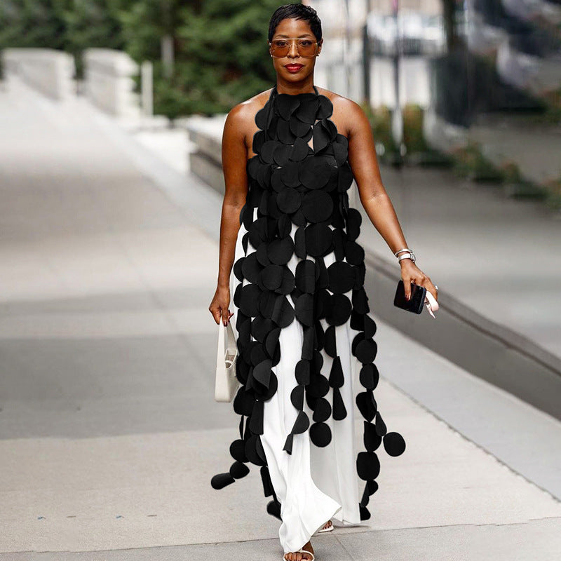 Sleeveless Hollow-Out Hole Tassel Design Lace-Up Bodycon Sleeveless Backless Shirt Dress