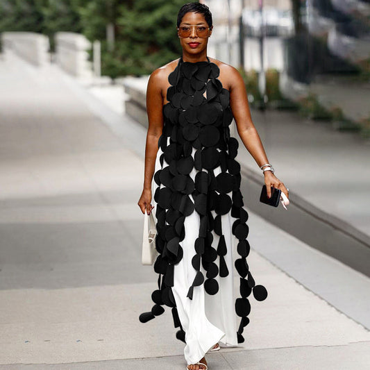 Sleeveless Hollow-Out Hole Tassel Design Lace-Up Bodycon Sleeveless Backless Shirt Dress