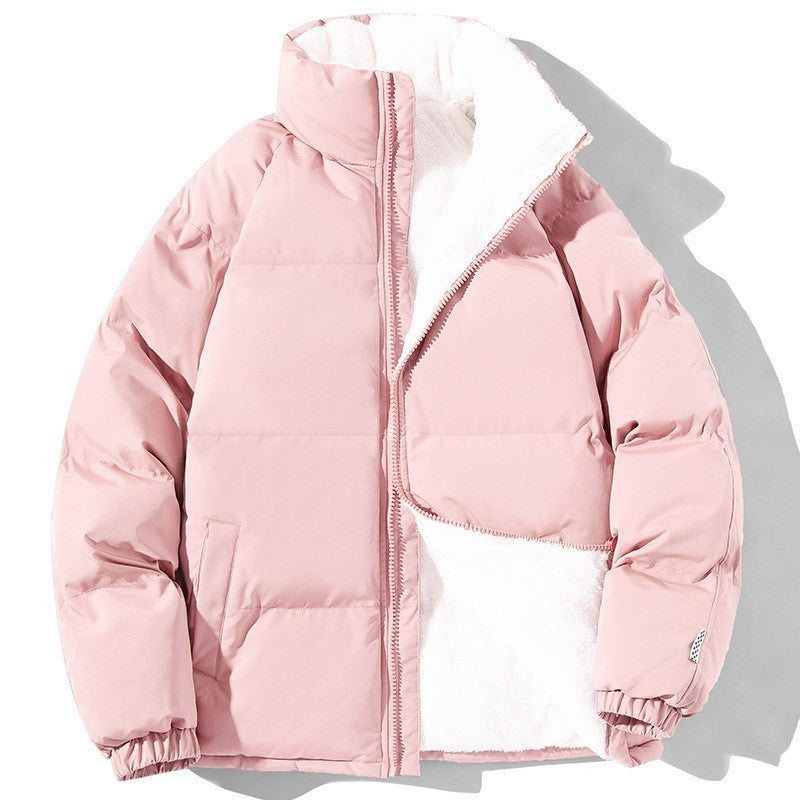 Unisex Plush Fleece Lined Solid Color Pocketed Puffer Bomber Jacket