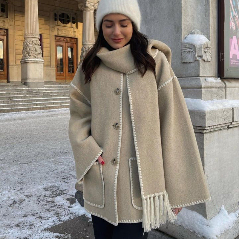 Tassel Design Women's Winter Coat w/ Scarf