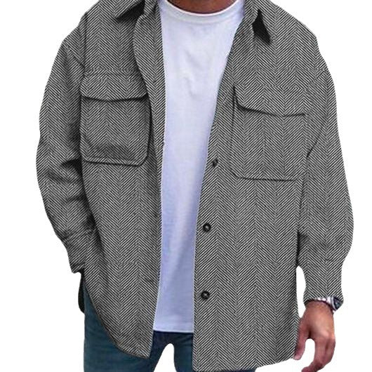 Men's Turn-Down Collar Double Cargo Pocket Design Button-Up Long Sleeve Jacket to 4X Big & Tall