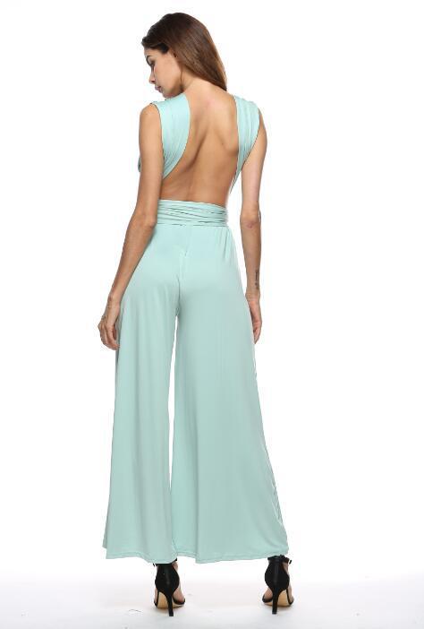 Criss-Cross Bandage Wide Leg V-Neck Sleeveless Women's Solid Color Wide Leg Jumpsuit
