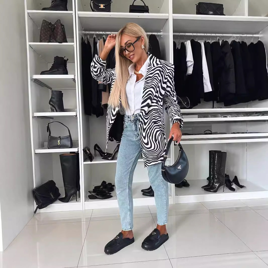 Zebra/Leopard Pattern Long Sleeve Women's Blazer Jacket