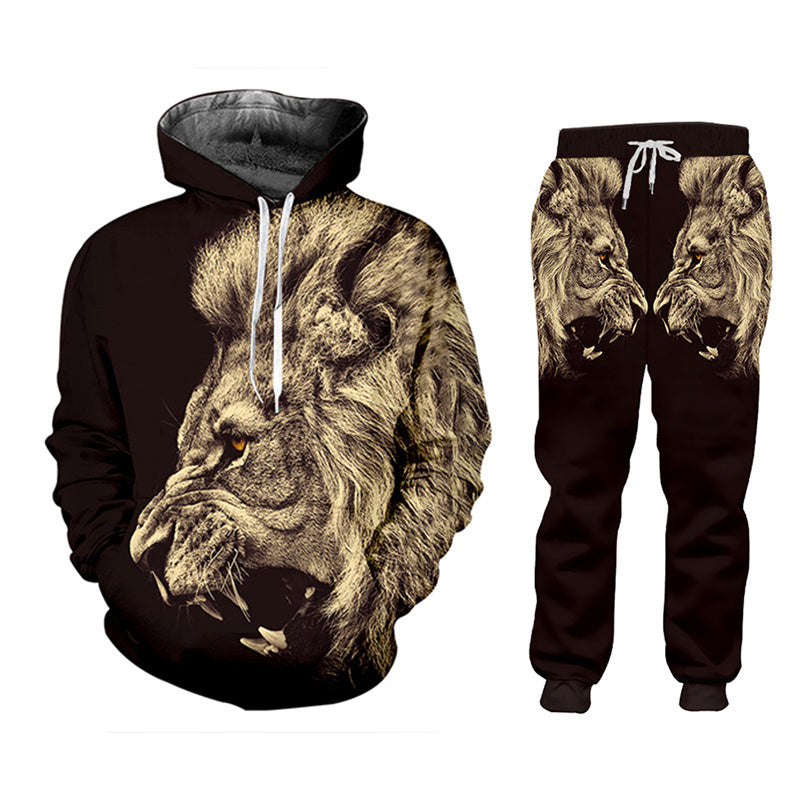 Men's Colorblock 3D Lion Print Hoodie Sweatshirt/Turn-Down Collar Short Sleeve Polo Shirt/T-Shirt/O-Neck Sweatshirt + Drawstring Jogger Sweatpants Tracksuit