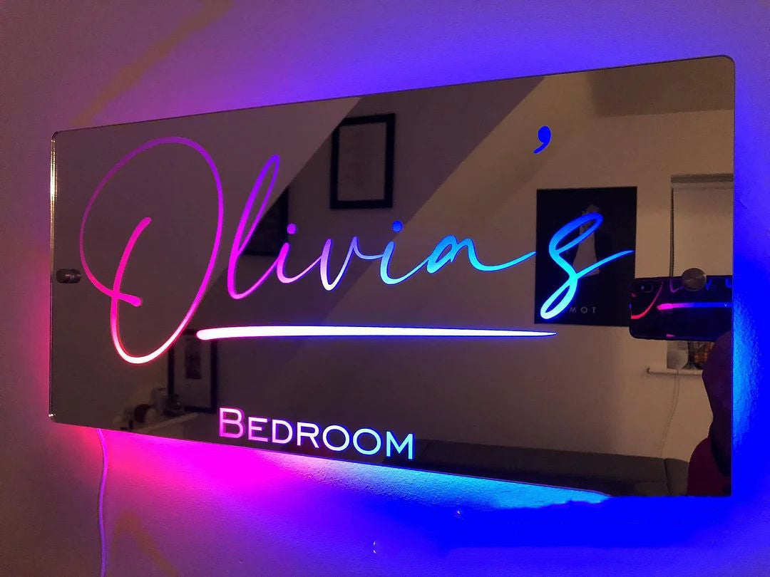 Personalized Customized Name LED Light Up Neon Sign Mirror