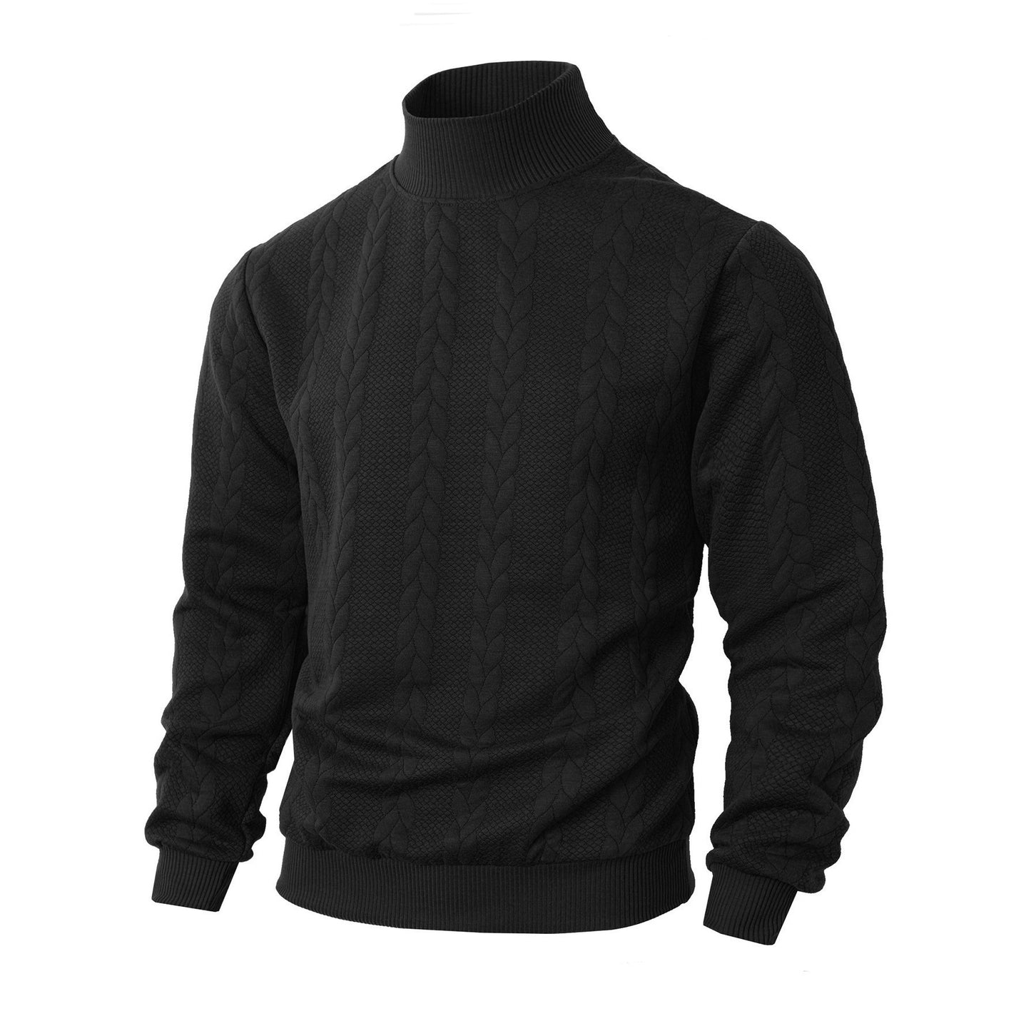 Men's Weave Pattern Knitted Solid Color Jacquard High Collar Sweater