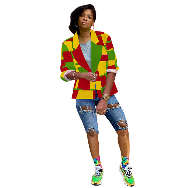 Colorblock Red/Yellow/Green Women's Multi-Colored Blazer Jacket