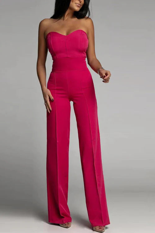 Sleeveless Strapless Women's Skinny Fit Tube Top Straight Jumpsuit