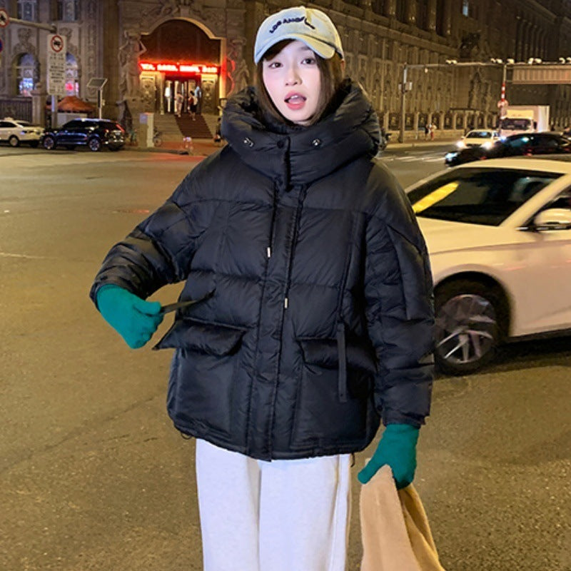 Quilted Oversized Colorblock Cotton Down Women's Puffer Hoodie Jacket