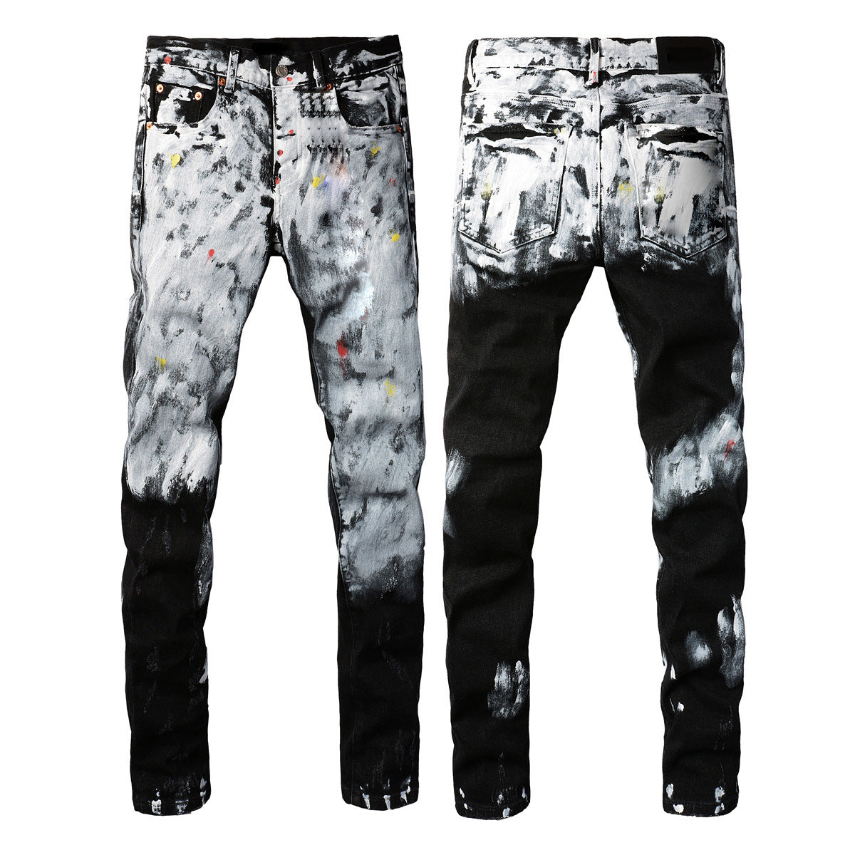 Men's Ripped Colorblock Tie-Dye Print Hip-Hop Stretch Skinny Jeans