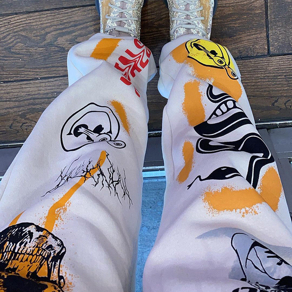 Butterfly Skull Graffiti Print Hip-Hop Streetwear Women's Elastic Waist Sweatpants