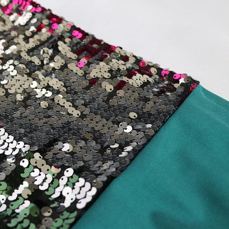 High Elastic Colorful Sequin Cotton And Linen Women's Pants Suit