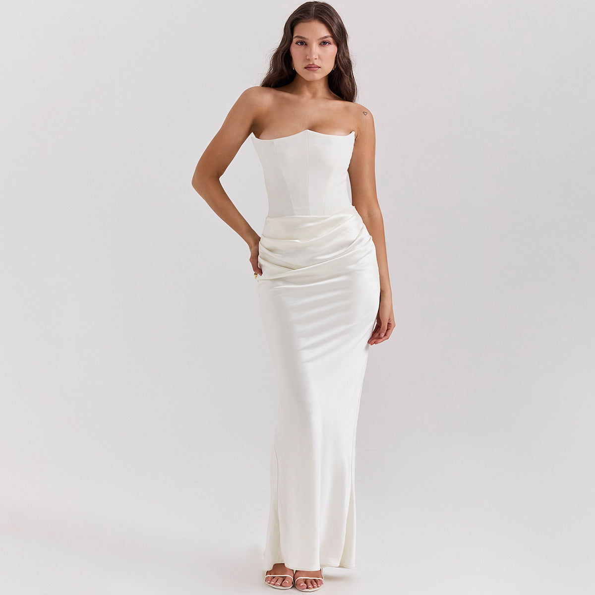 Sleeveless Ruched Corset Tube Top Skinny Backless Evening Maxi Formal Party/Prom Dress