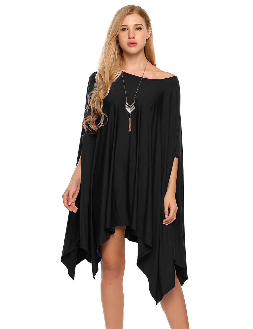 Irregular O-Neck Solid Color Batwing Sleeve Women's Maxi Shirt