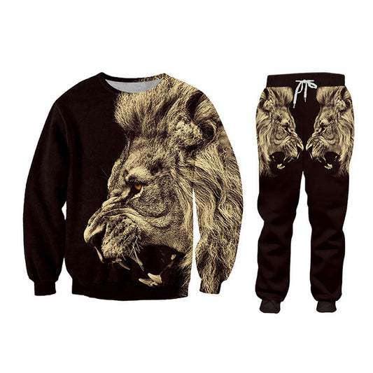 Men's Colorblock 3D Lion Print Hoodie Sweatshirt/Turn-Down Collar Short Sleeve Polo Shirt/T-Shirt/O-Neck Sweatshirt + Drawstring Jogger Sweatpants Tracksuit