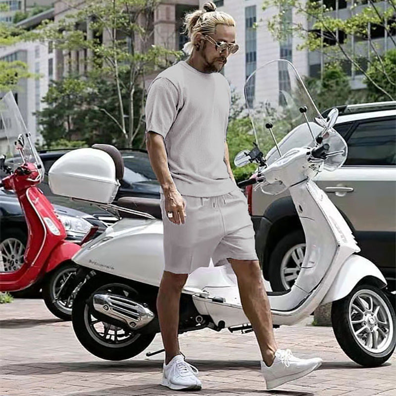Men's Solid Color T-Shirt + Shorts 2-Piece Casual Sports Set