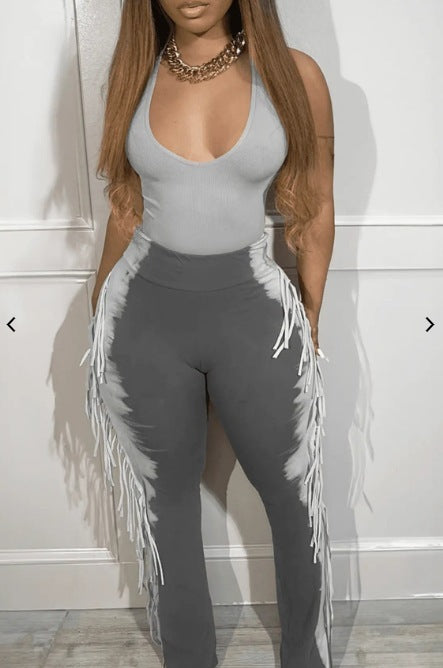 Side Tassel Fringe Design Sleeveless Women's V-Neck Skinny Jumpsuit