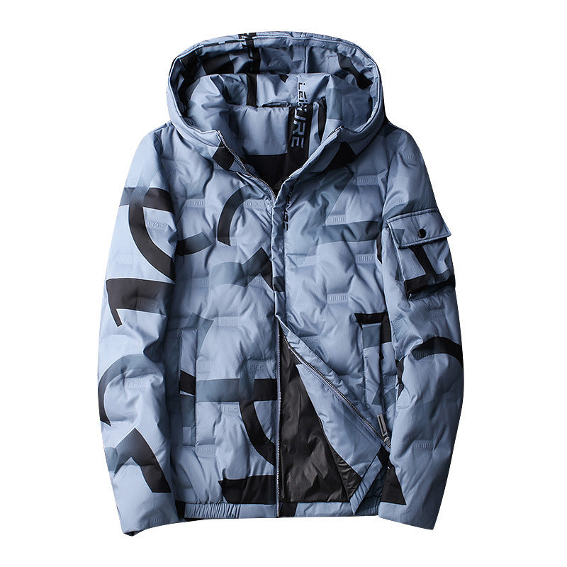 Men's Striped Tie-Dye Quilted Padded Hooded Down Ski Jacket