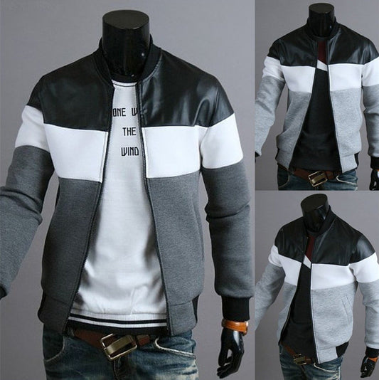 Men's Hip-Hop Black/White/Grey Striped Colorblock O-Neck Zipper Bomber Jacket