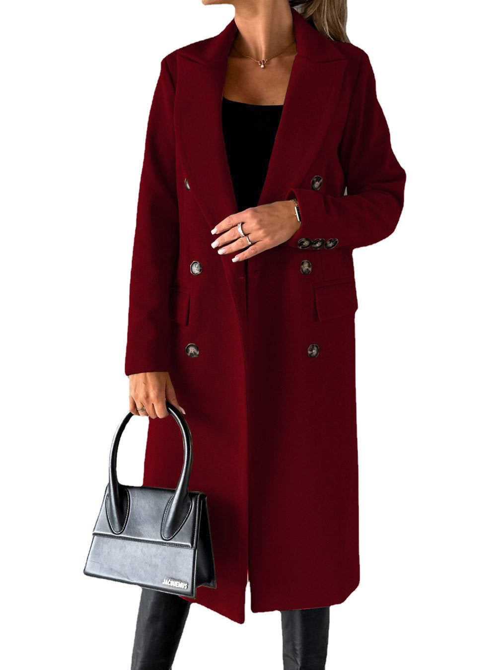 Double Breasted Button-Up Women's Solid Color Pocketed Trenchcoat to 3X Plus Size