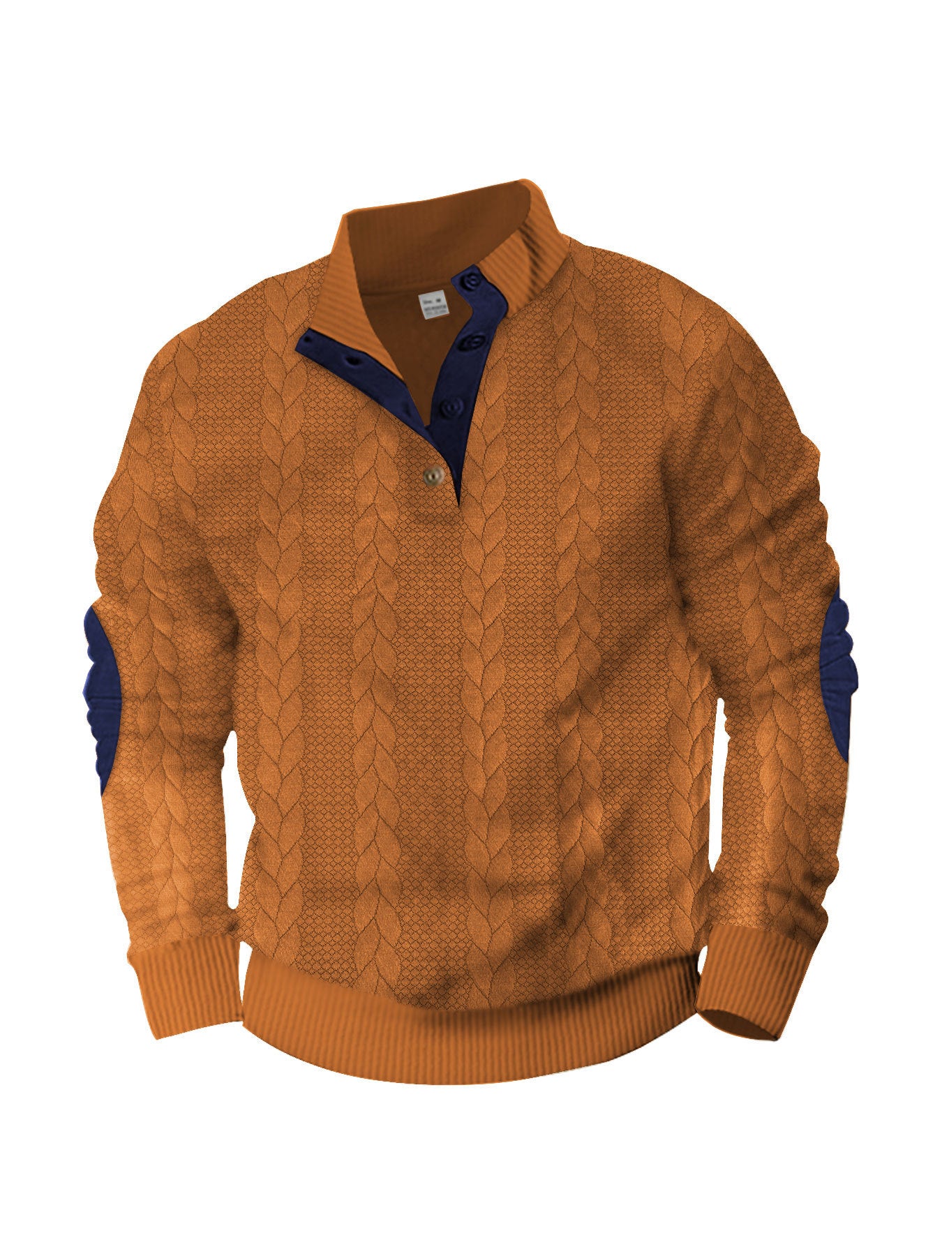 Men's Jacquard Button Design Long Sleeve Embroidered Patch Sweater