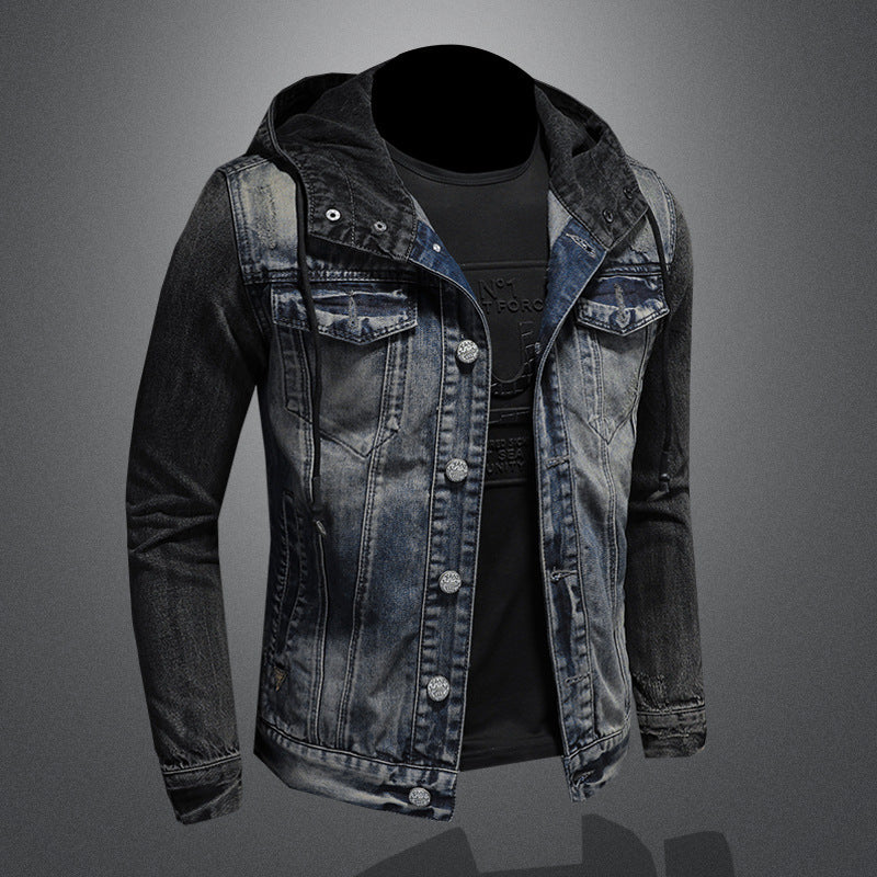 Men's Denim Gradient Faded Hoodie Jean Jacket