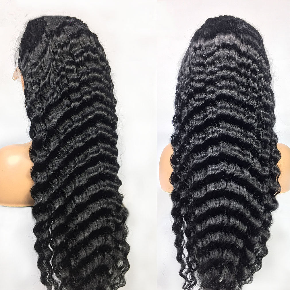Black Deep Wave 100% Human Hair Lace Frontal Wigs
