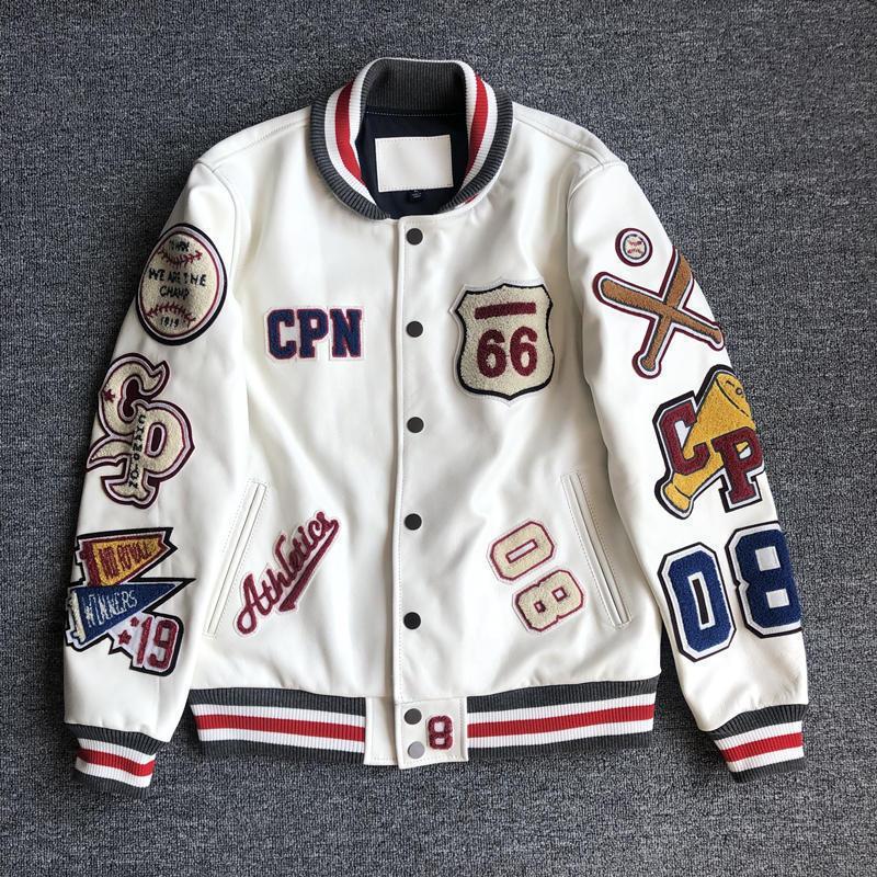 Men's White "Winning The Day" Patchwork Hip-Hop Letter Print Varsity Baseball Bomber Jacket