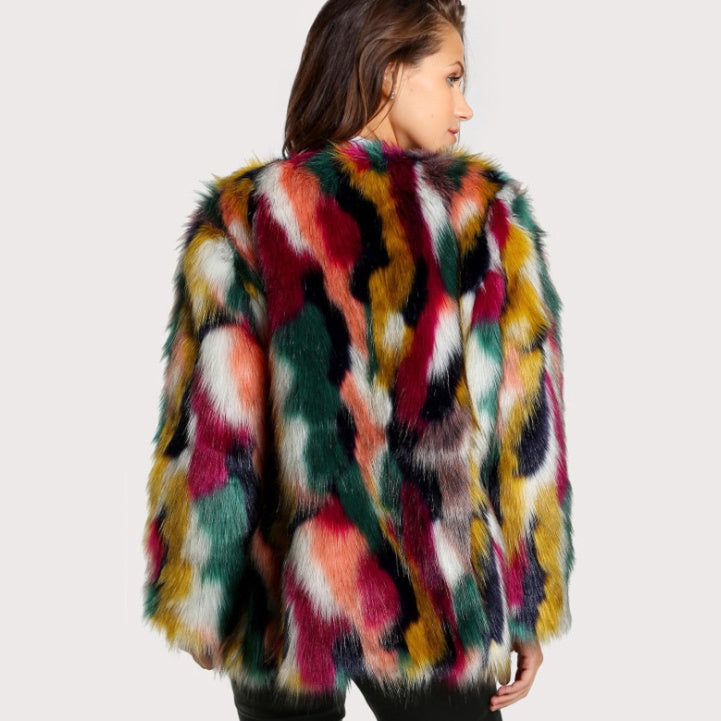Faux Fur Rainbow Multi-Colored Women's Jacket