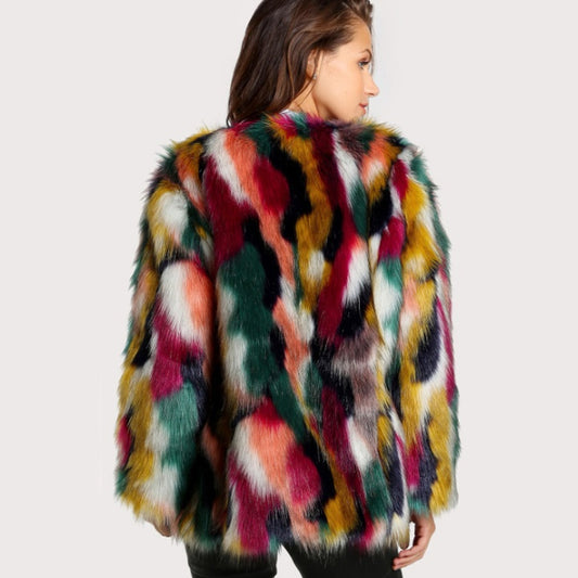 Faux Fur Rainbow Multi-Colored Women's Jacket
