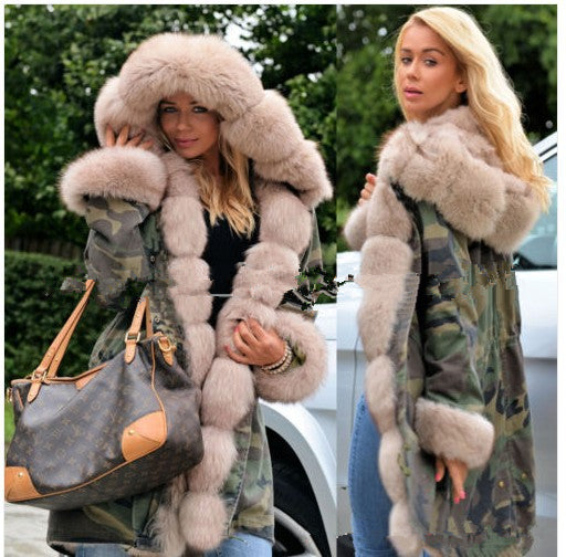 Camoflauge Print Faux Fur Lined Women's Oversized Hoodie Coat to 3X Plus Size