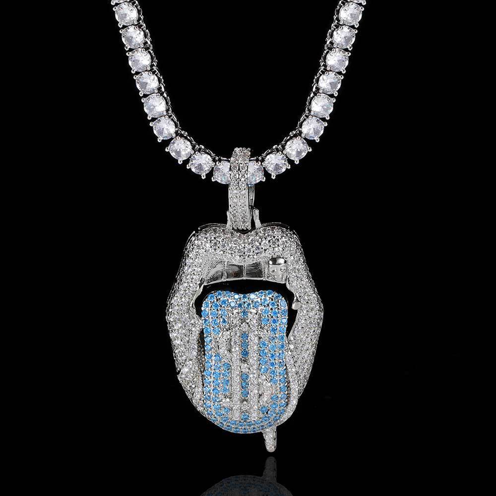 Iced-Out Hip-Hop Dollar Mouth Tongue Pendant Chain Necklace