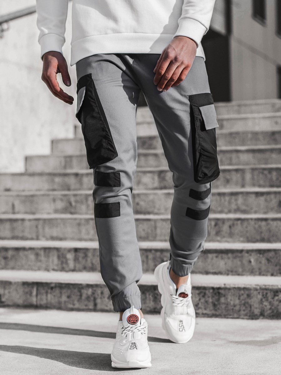 Men's Casual Sports Woven Pocket Panel Tie-Up Casual Pants