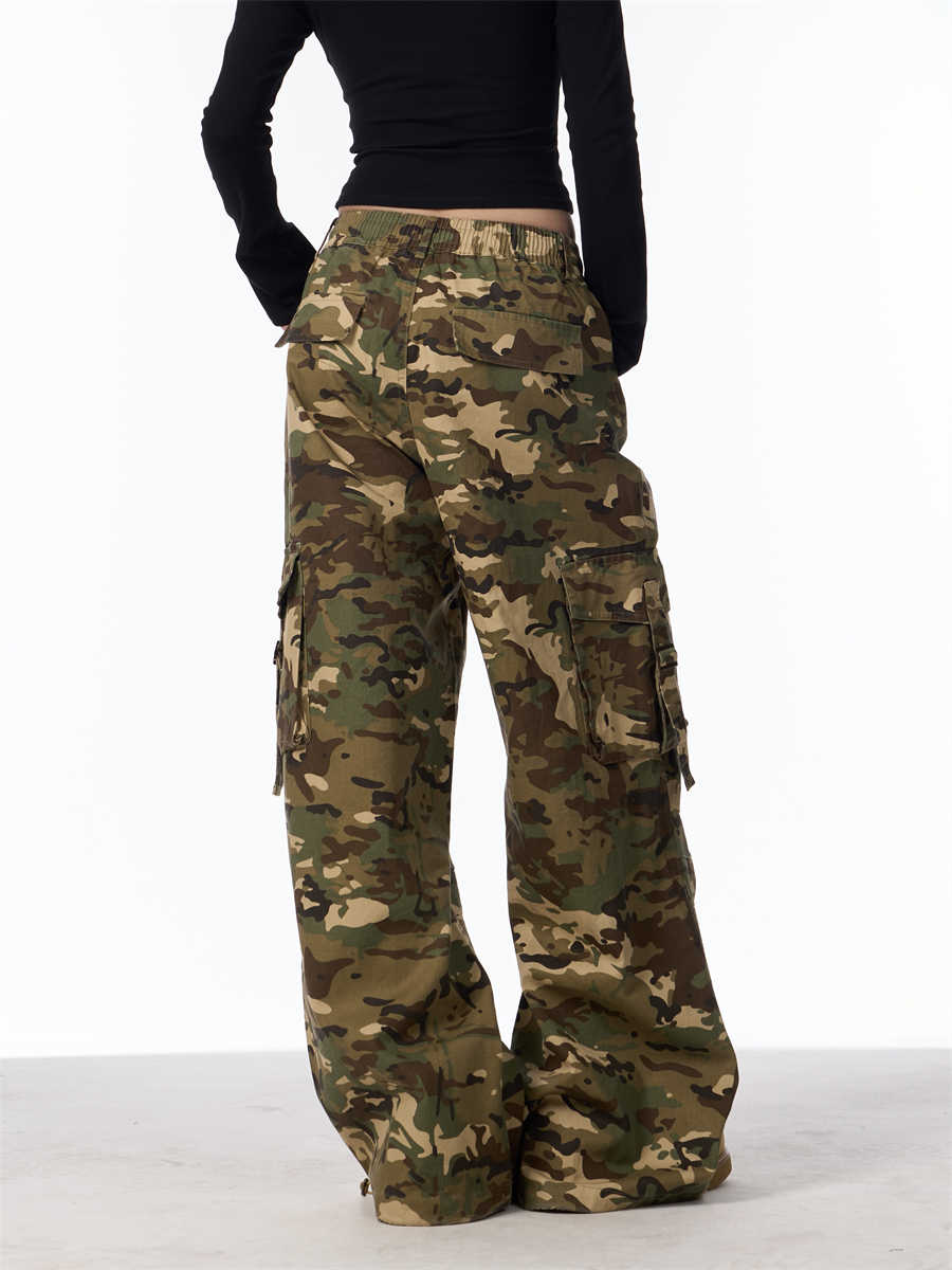 Camoflauge Women's Multi-Pocketed Military Design Wide Leg Trouser Cargo Pants