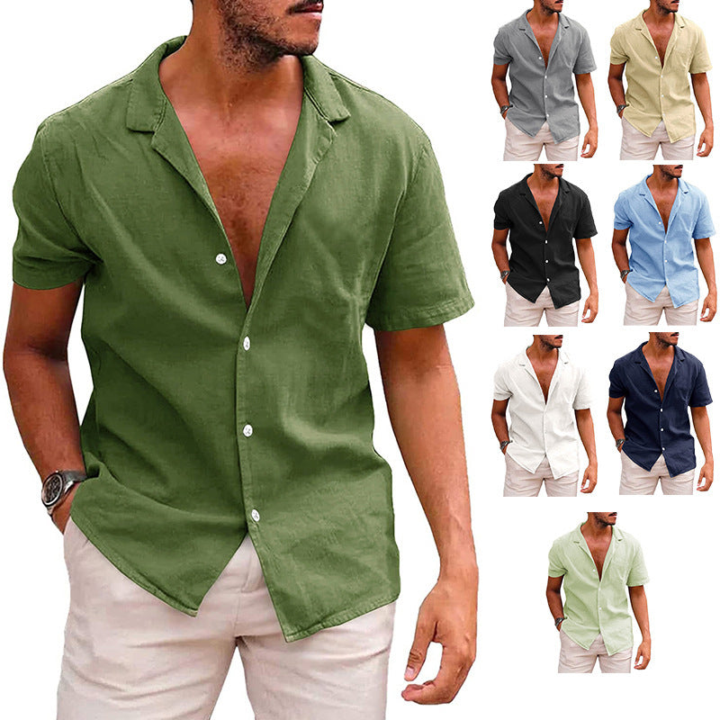 Men's Solid Color Casual Button Down Short Sleeve Beach Shirt
